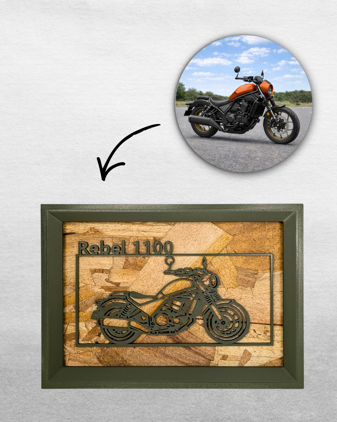 Olive Green】Custom Motorcycle Frame Art ーLandscape｜バイク