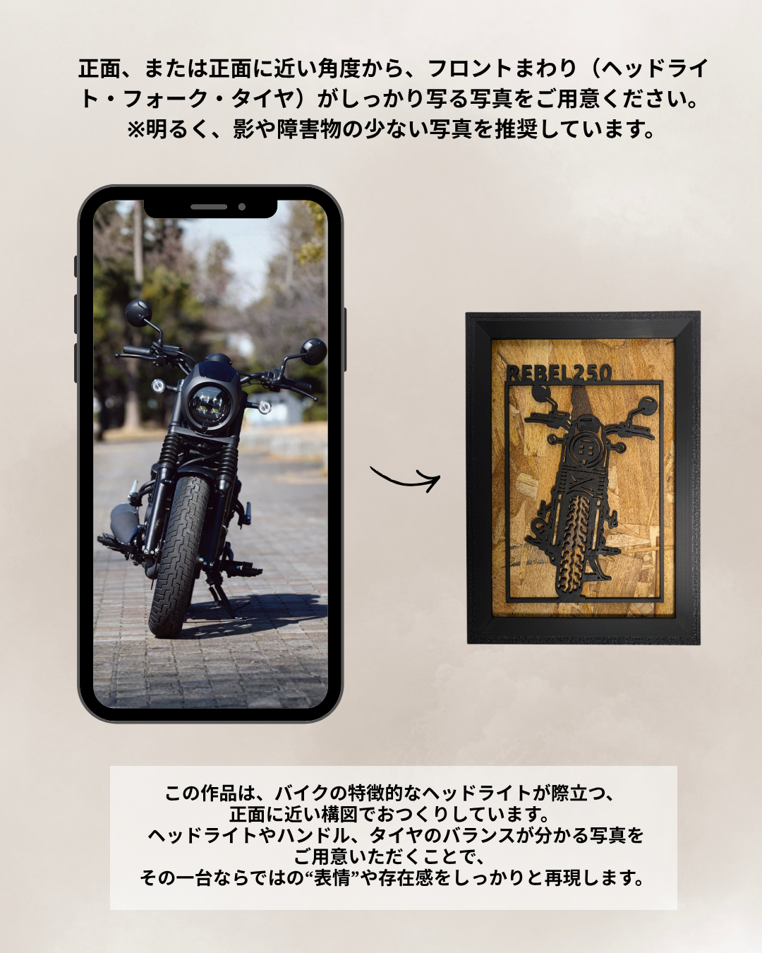 【White】Motorcycle Frame ArtーPortrait｜バイクフレームアート縦型