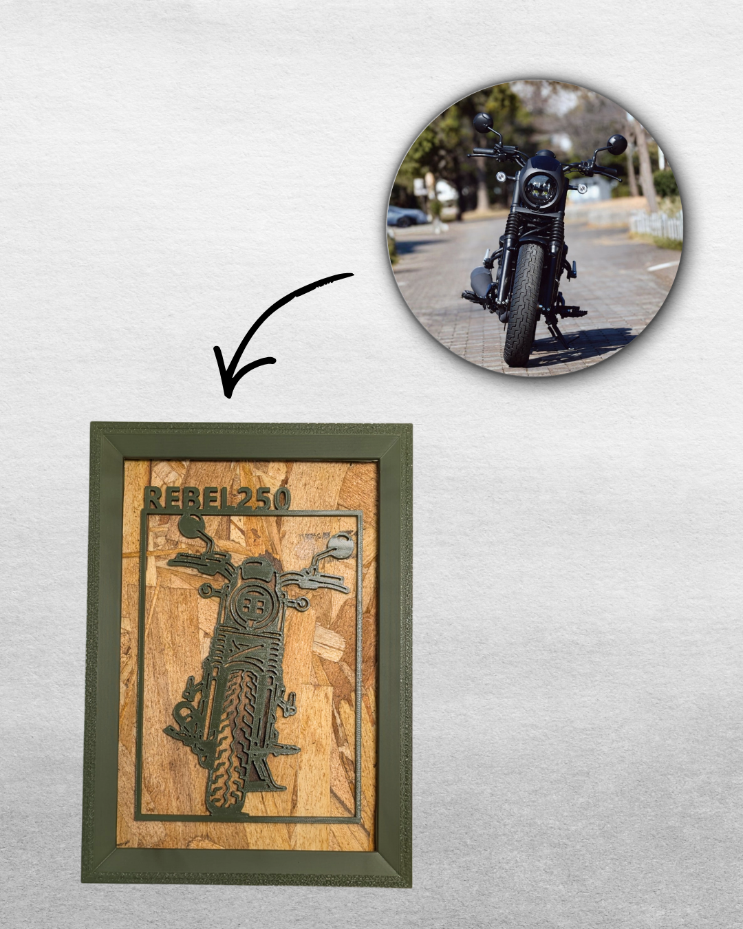 【Olive Green】Custom Motorcycle Frame Art ーPortrait｜バイクフレームアート縦型