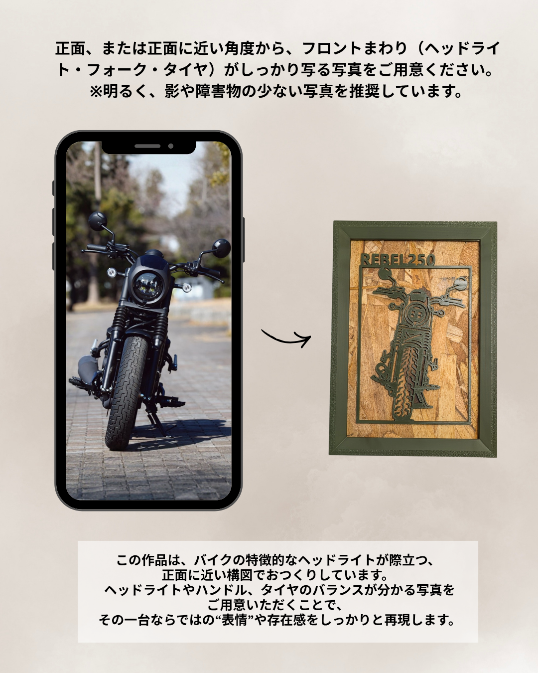 【Olive Green】Motorcycle Frame Art ーPortrait｜バイクフレームアート縦型