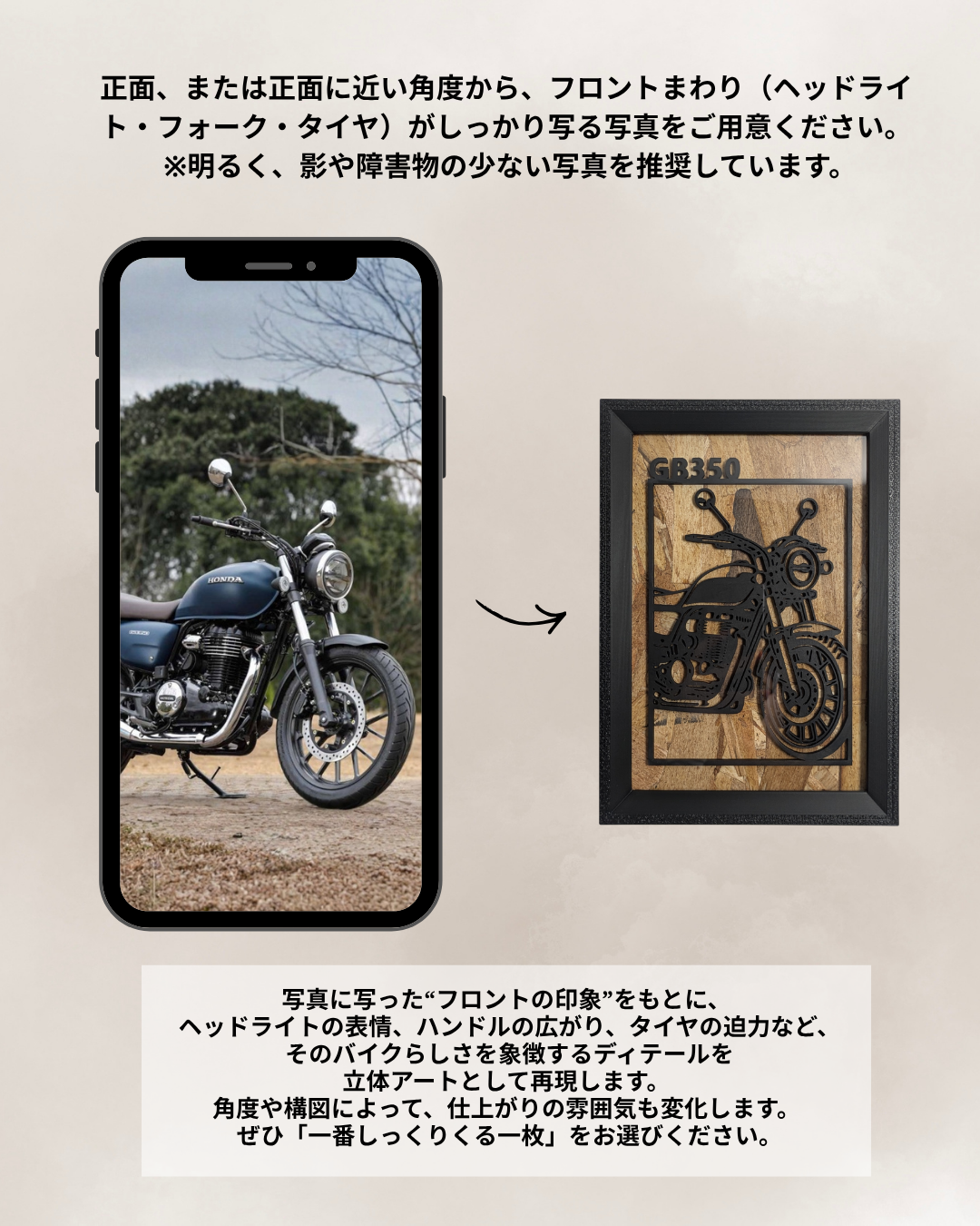 【White】Motorcycle Frame ArtーPortrait｜バイクフレームアート縦型