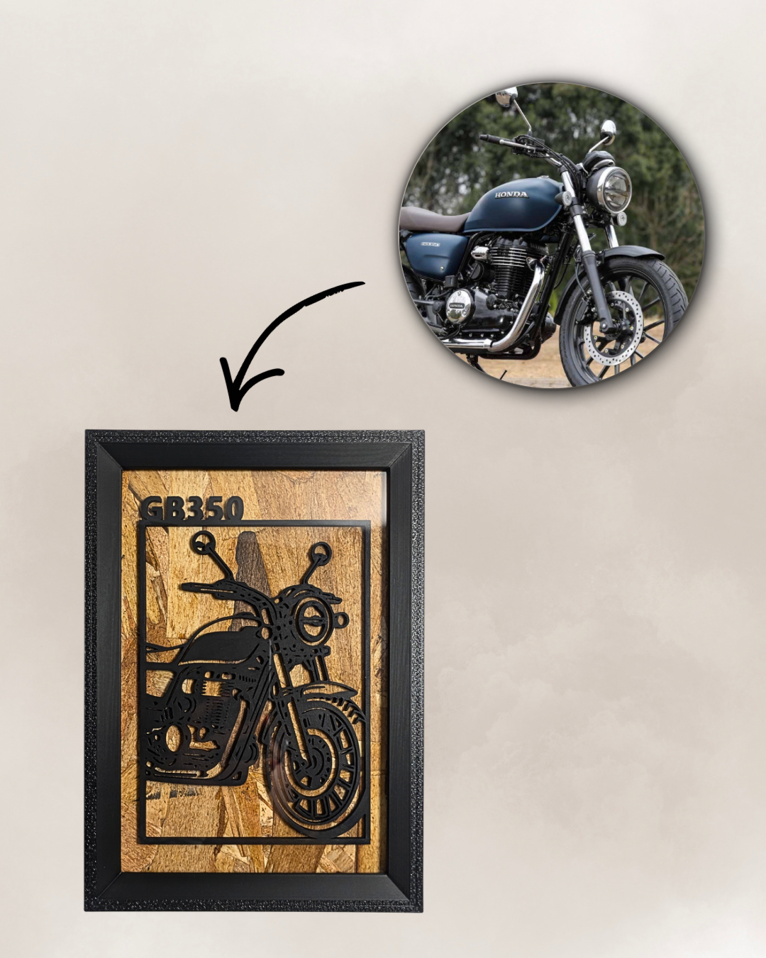 【Black】Custom Motorcycle Frame ArtーPortrait｜バイクフレームアート縦型